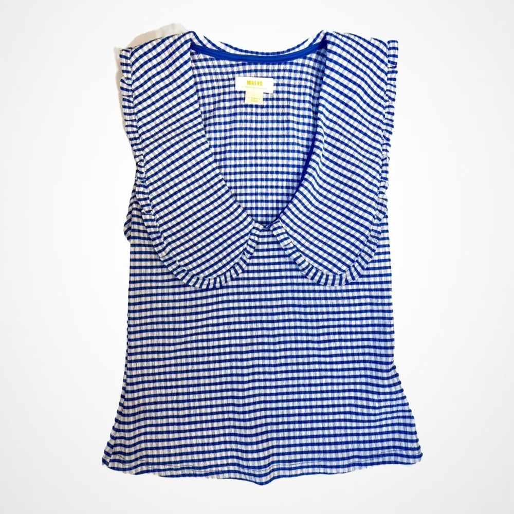 Anthropologie Maeve Blue and White Collared Gingham Top